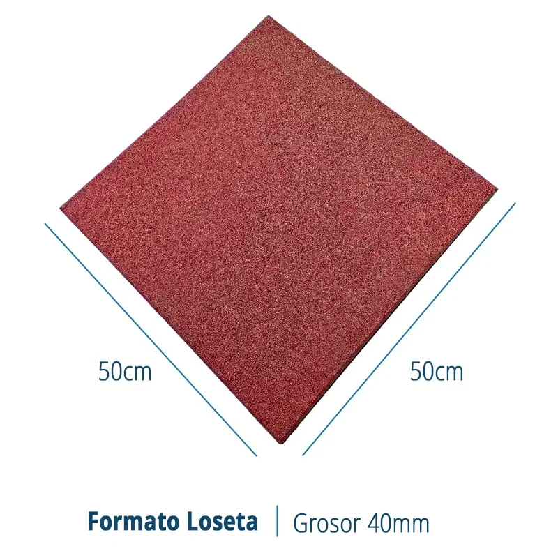 Caucho Hueco LOSETA DE CAUCHO 50x50cm.  |  40mm  | TACO DE APOYO |  DENSIDAD STANDARD  |  Rojo 