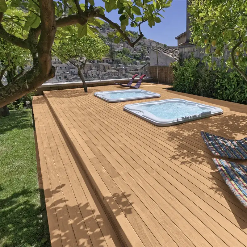 Tarima exterior Maciza exterior Iroko Americano Claro