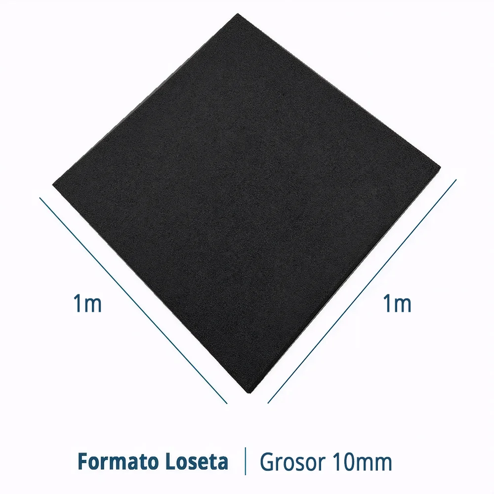 Caucho Macizo Loseta Caucho 1x1 Negro | 10mm | Densidad Plus + | Suelo Gimnasio | Amortiguación