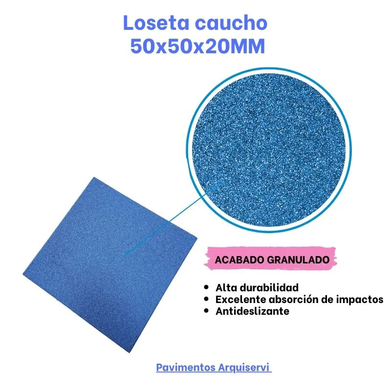 Caucho Macizo LOSETA 50x50cm 20mm ALTA DENSIDAD Azul