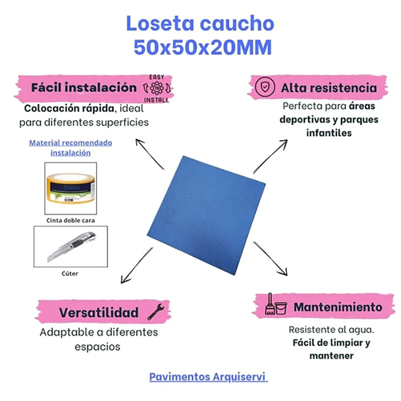 Caucho Macizo LOSETA 50x50cm 20mm ALTA DENSIDAD Azul