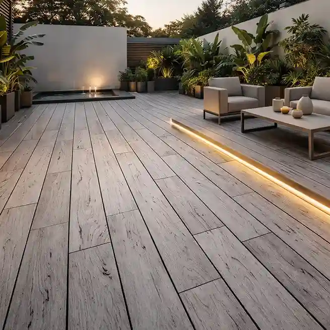 Tarima exterior Tecnológica Tarima Madera Exterior Blanco Humo| Lama Composite Maciza