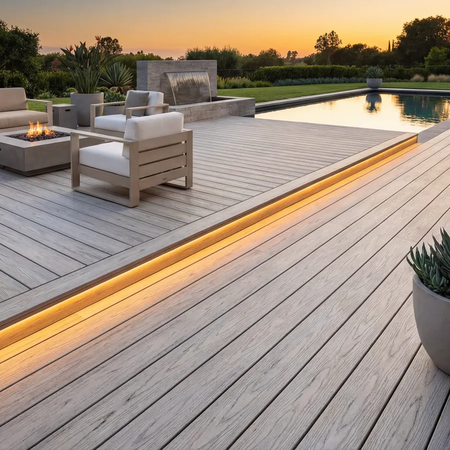 Tarima exterior Tecnológica Tarima Madera Exterior Blanco Humo| Lama Composite Maciza