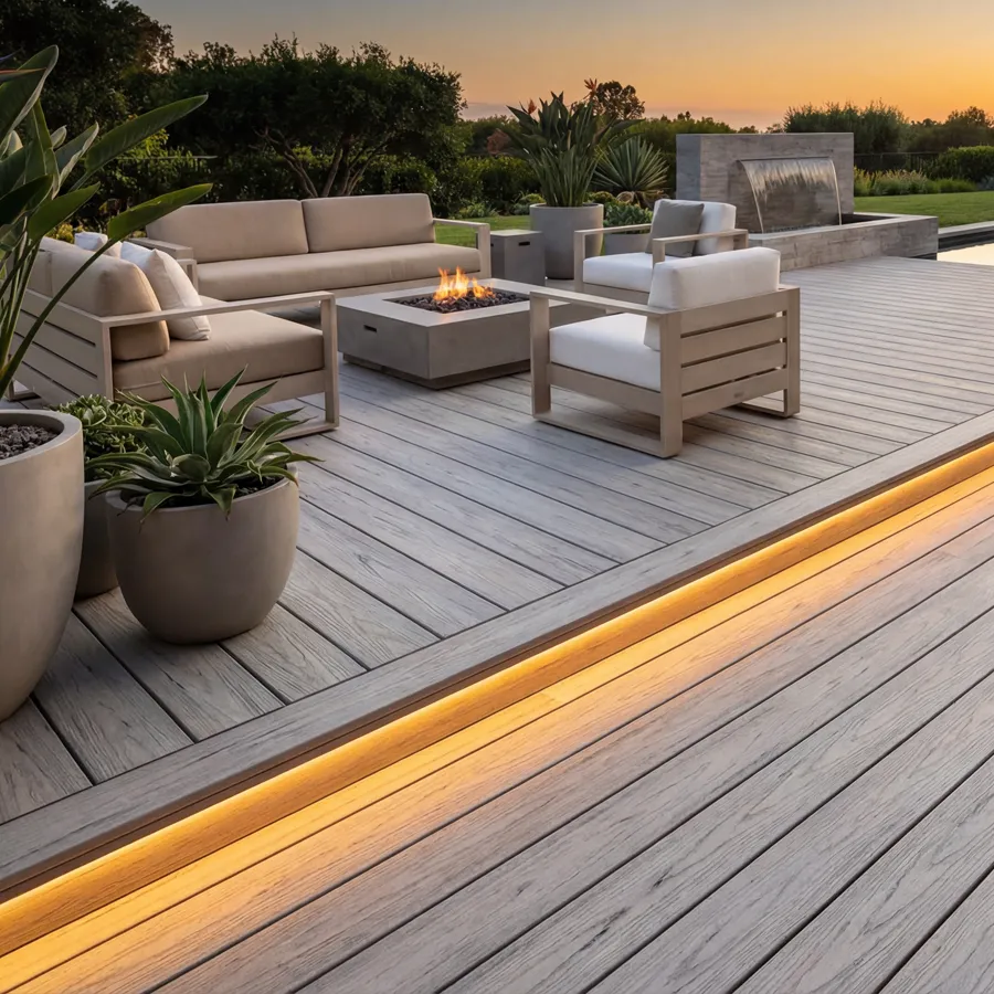 Tarima Madera Exterior Blanco Humo| Lama Composite Maciza
