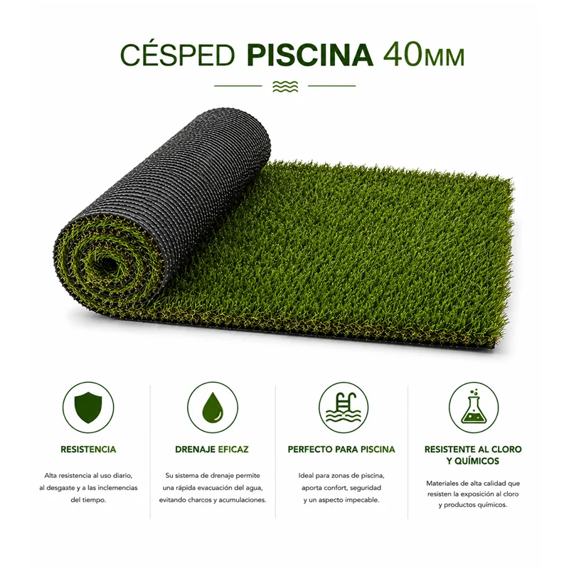 Césped artificial Polipropileno Césped Piscina 40mm