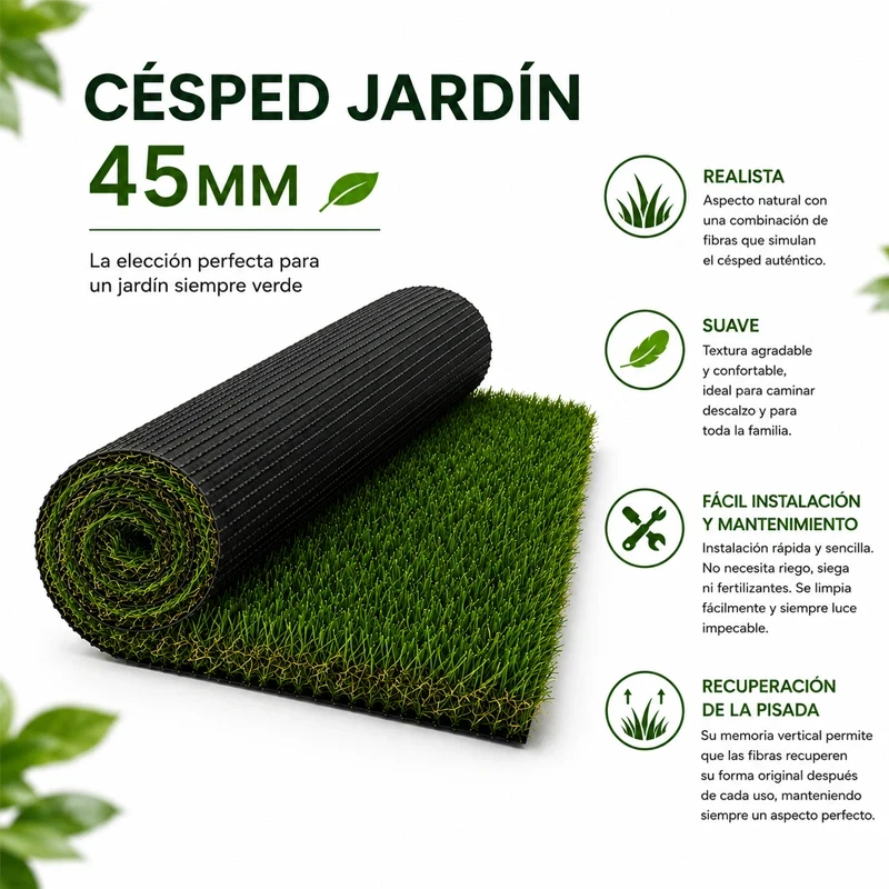Césped artificial Polipropileno Césped Jardin 45mm