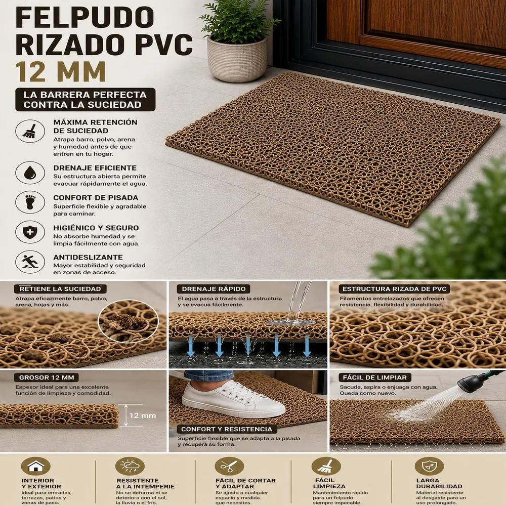 Moquetas Vinilico Felpudo Rizado Camel Beige