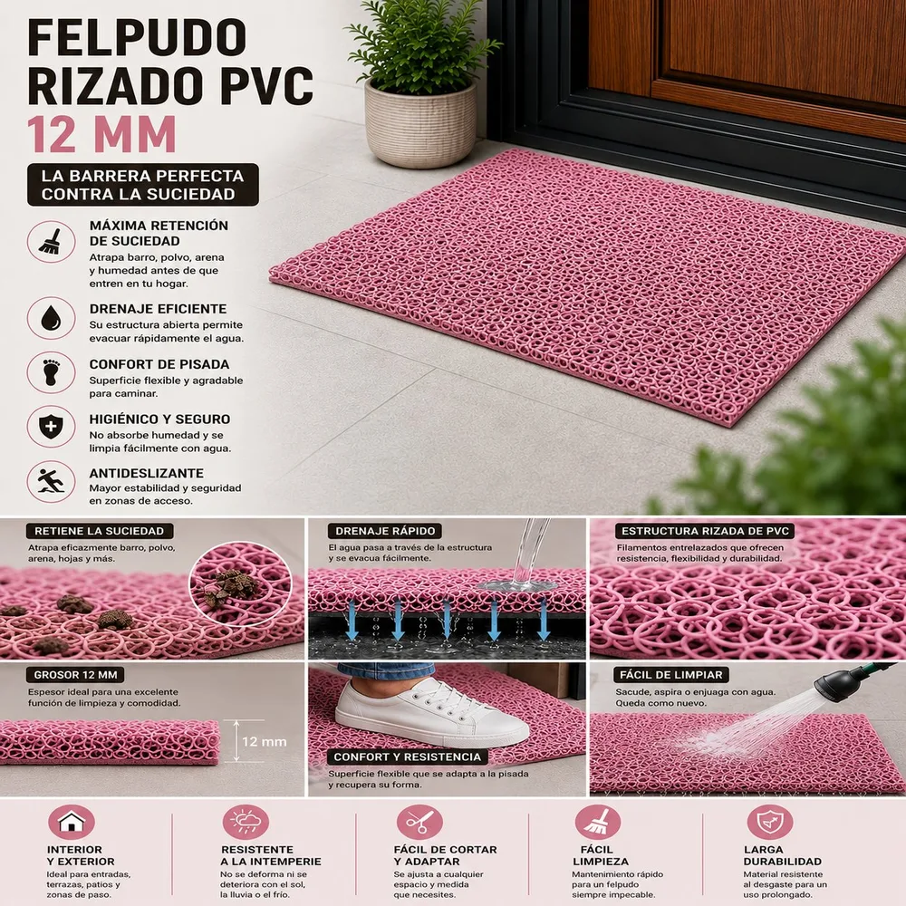 Moquetas Vinilico Felpudo Rizado Rosa