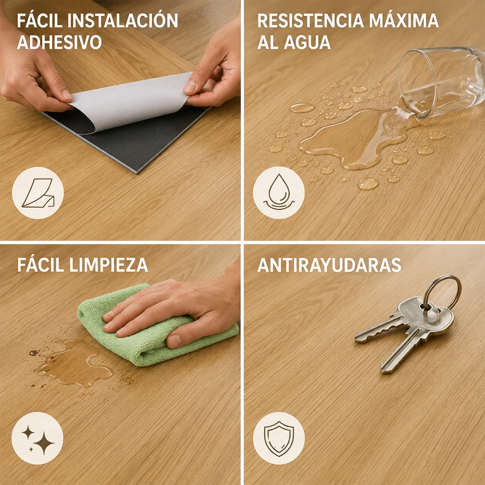Vinílicos Heterogéneo Suelo de Vinílico Autoadhesivo PVC Roble Clásico Dorado 5m²