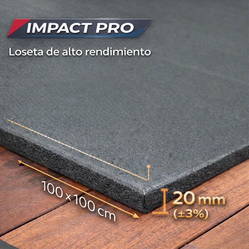 Caucho Macizo Loseta Caucho 1x1 | 20mm | Anti Rayadura IMPACT PRO | Gimnasios Profesionales | Sin Tóxicos