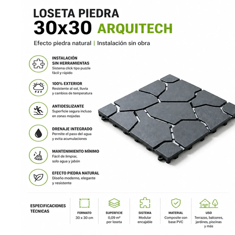Tarima exterior Tecnológica Losetas Exterior Piedra 30x30 ArquiTech