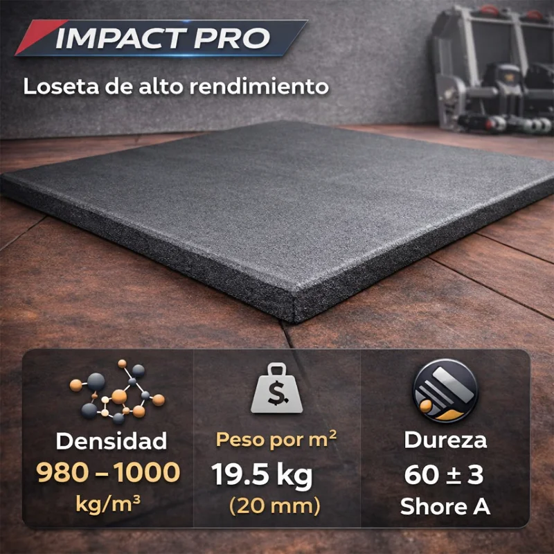 Caucho Macizo Loseta Caucho 1x1 | 20mm | Anti Rayadura IMPACT PRO | Gimnasios Profesionales | Sin Tóxicos
