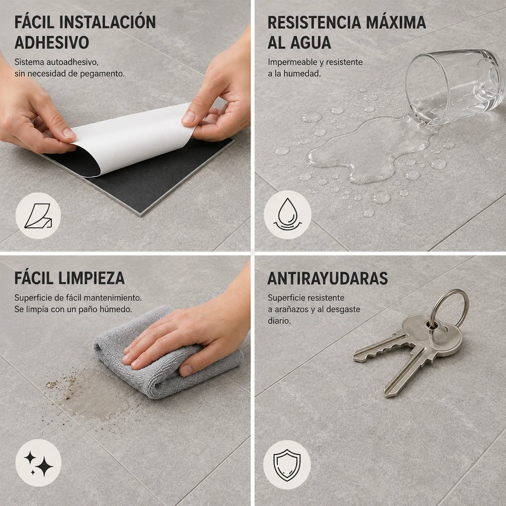 Vinílicos Heterogéneo Suelo Vinílico Adhesivo | Loseta Gris Piedra 2,5m²