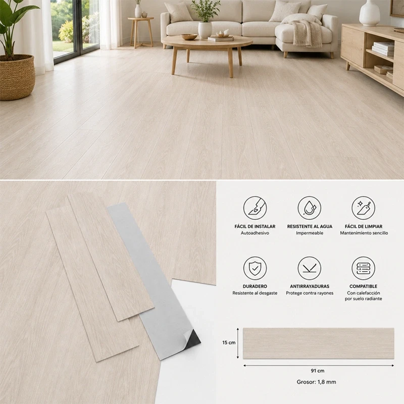 Vinílicos Heterogéneo Suelo Vinilico Autoadhesivo Roble Clásico Natural 2,5m²