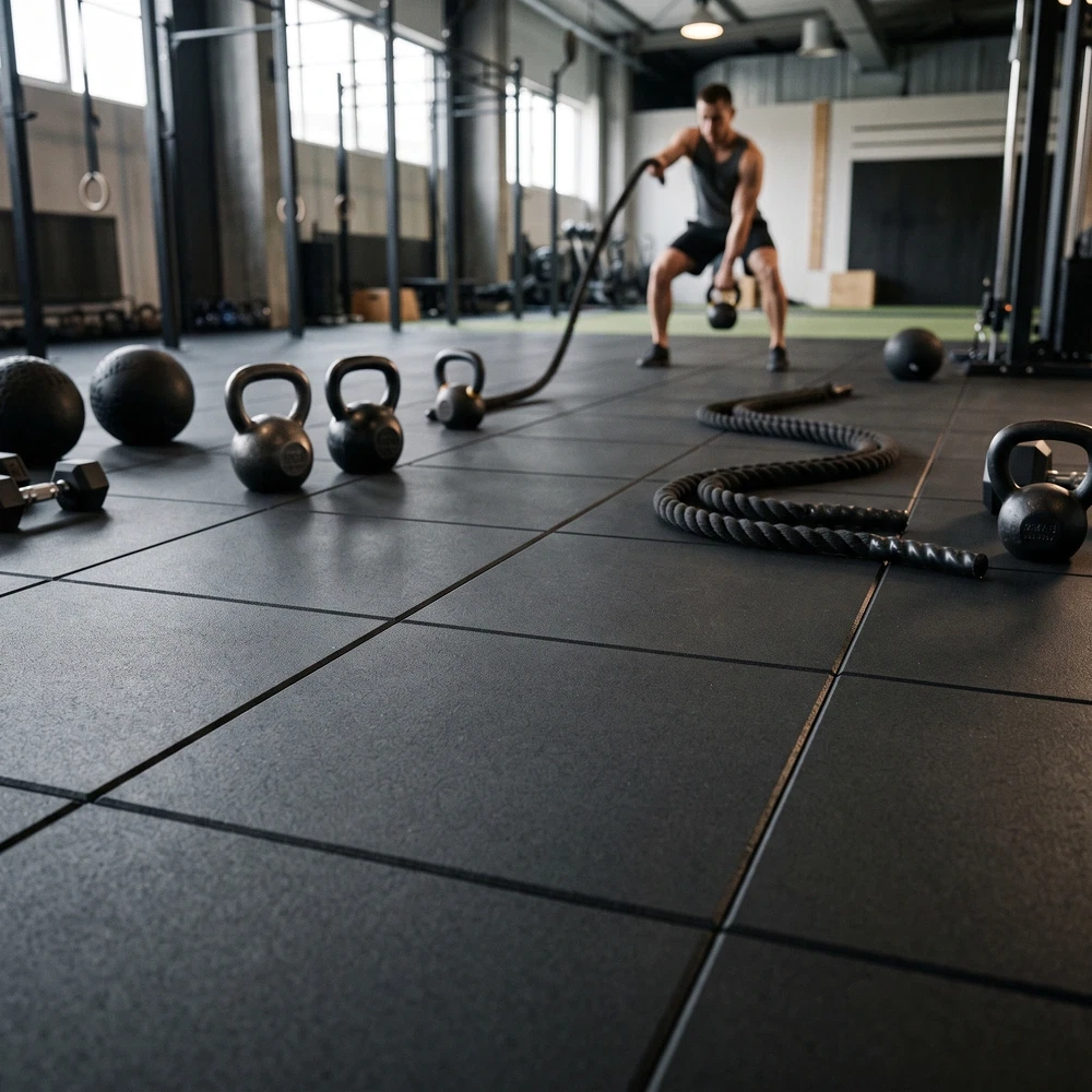 Caucho Macizo Loseta Caucho Negro 50×50cm | 10 mm | Alta Densidad – Suelo Gimnasio | Máquinas, Hogar, Fitness
