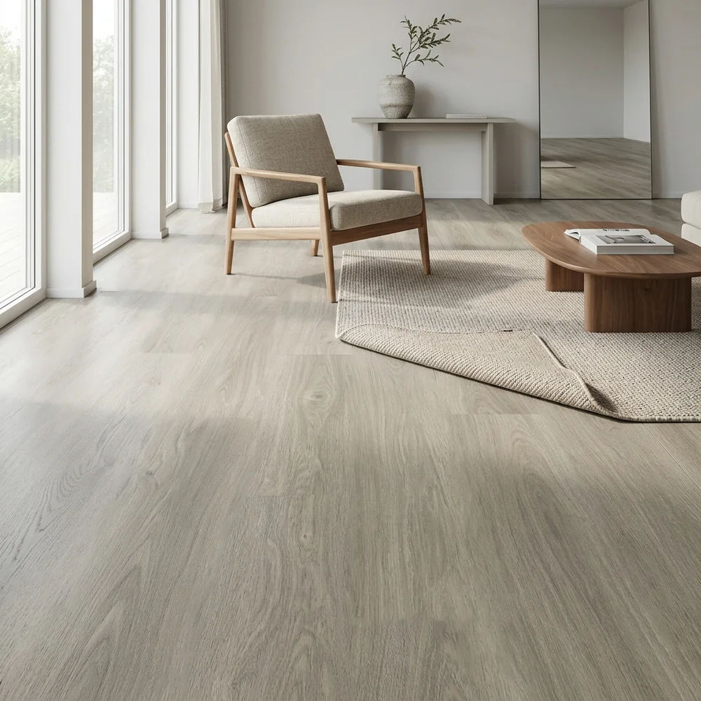Tarimas Laminada Tarima Laminada Roble Tico 8mm AC5 Sin Bisel — Beige Gris Resistente al Agua