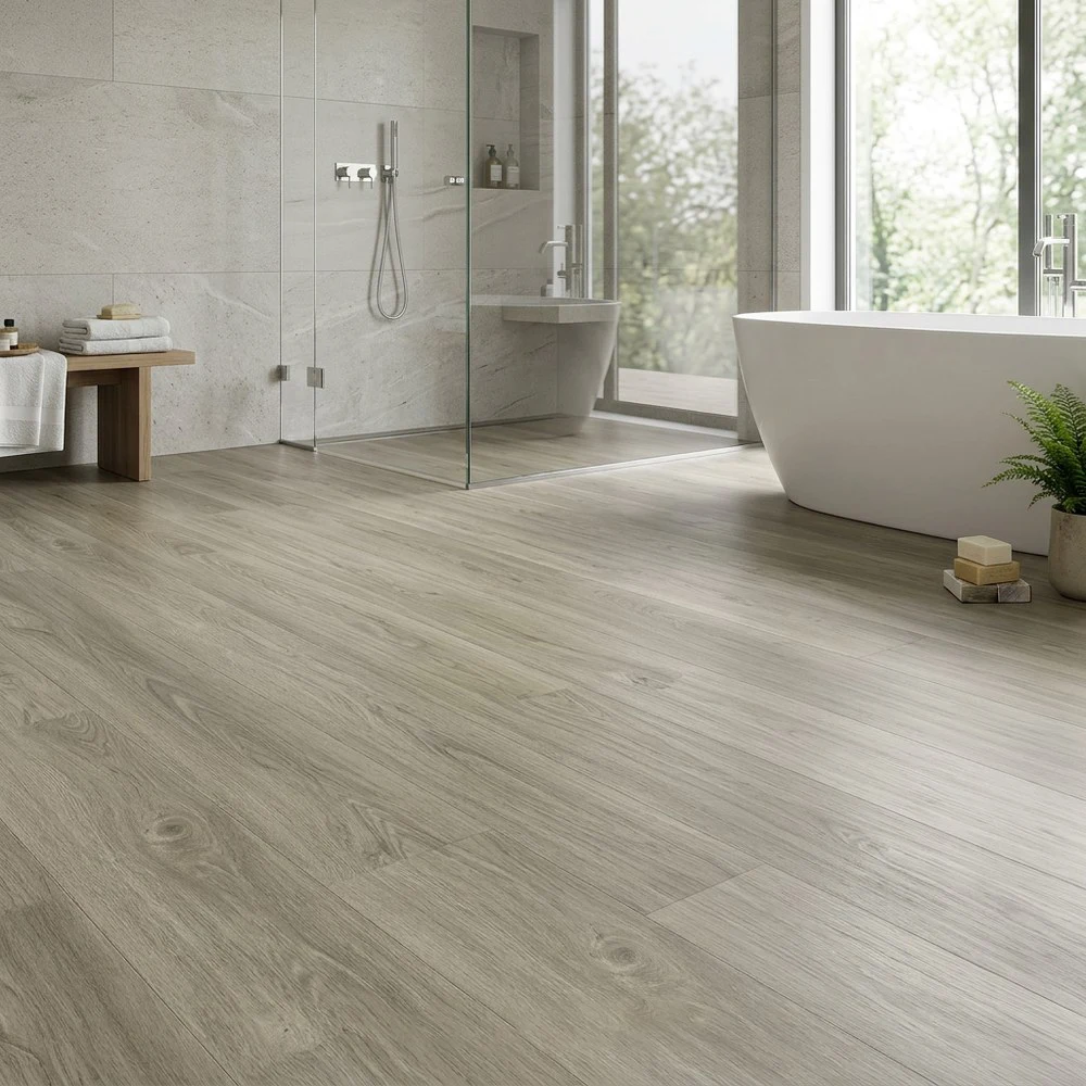 Tarimas Laminada Tarima Laminada Roble Tico 8mm AC5 Sin Bisel — Beige Gris Resistente al Agua