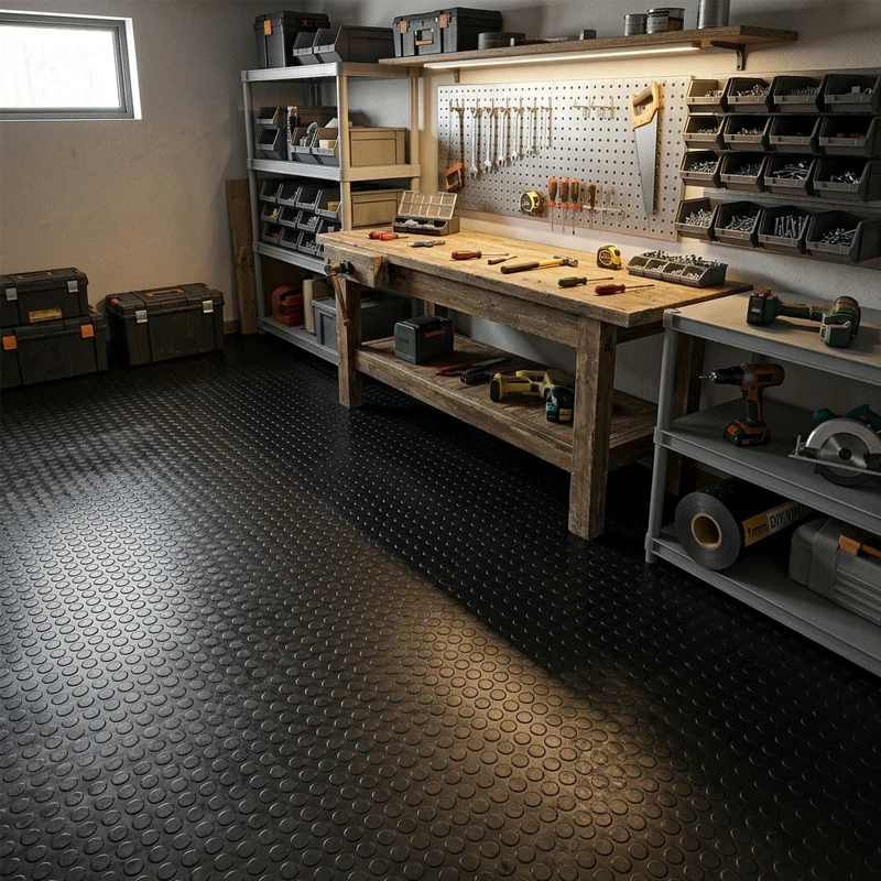 Vinílicos Heterogéneo Suelo de Vinilo en Rollo Círculos Negro Bobina 25m²