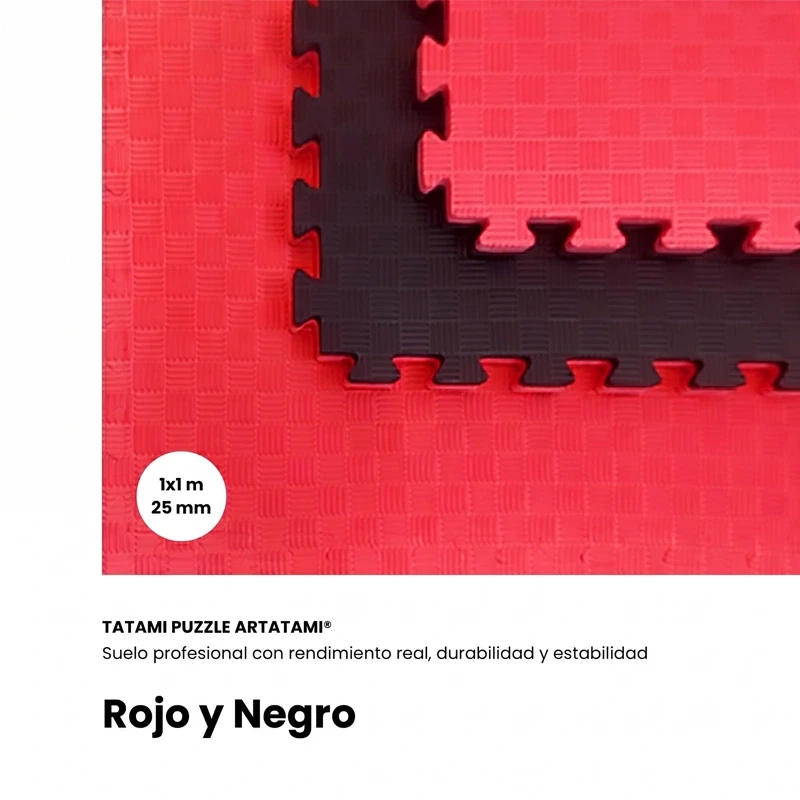 Tatami Puzzle Etileno Acetato de Vinílo de Alta Densidad Tatami Rojo Negro  |1x1| 25mm
