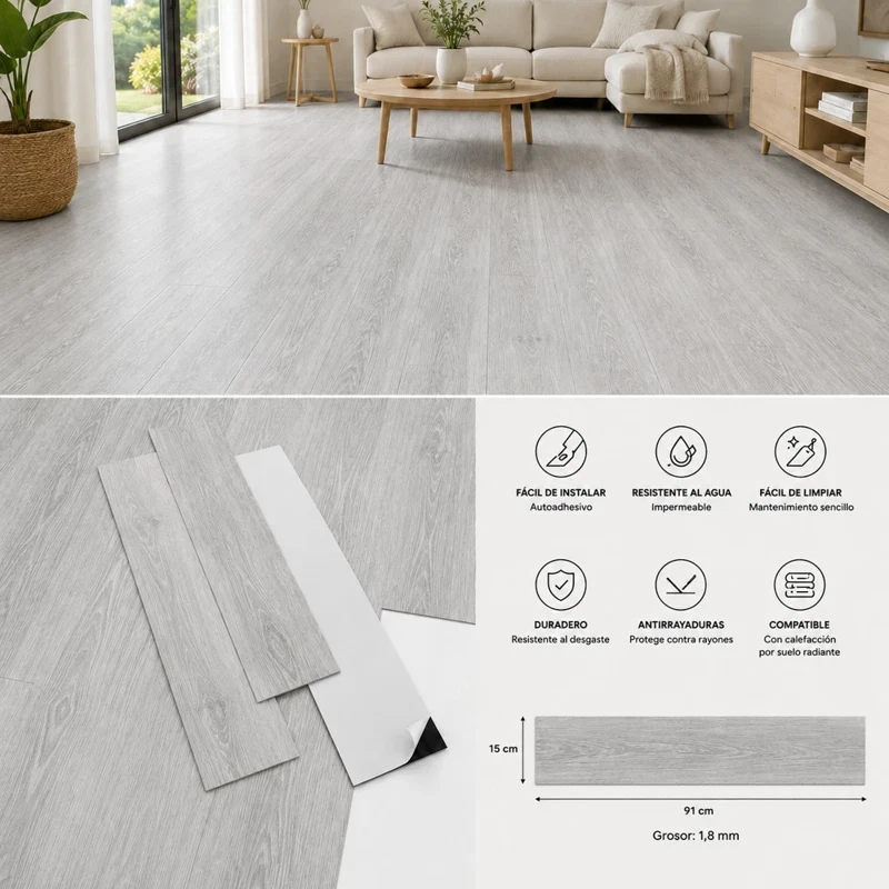 Vinílicos Heterogéneo Suelo de Vinílico Autoadhesivo PVC Roble Gris 2,5m²