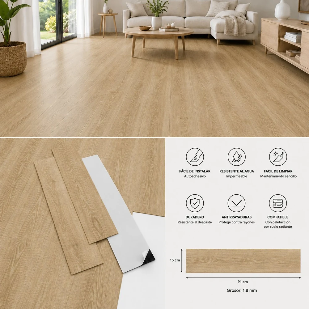 Vinílicos Heterogéneo Suelo Vinilo Adhesivo Roble Clásico Dorado | 2,5m²