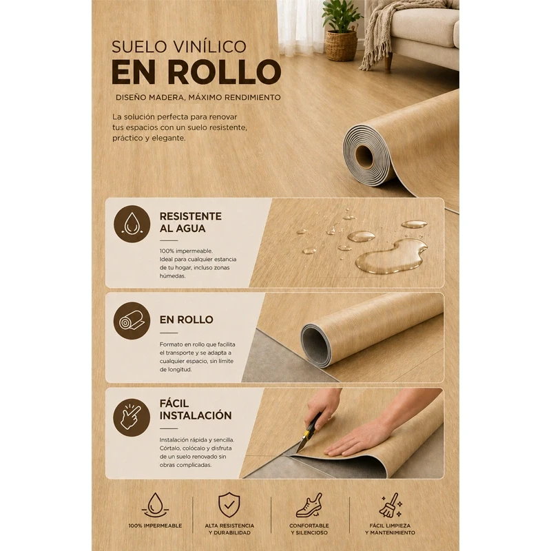 Vinílicos Heterogéneo Suelo Vinilico en Rollo Natural <br> Bobina 25m²