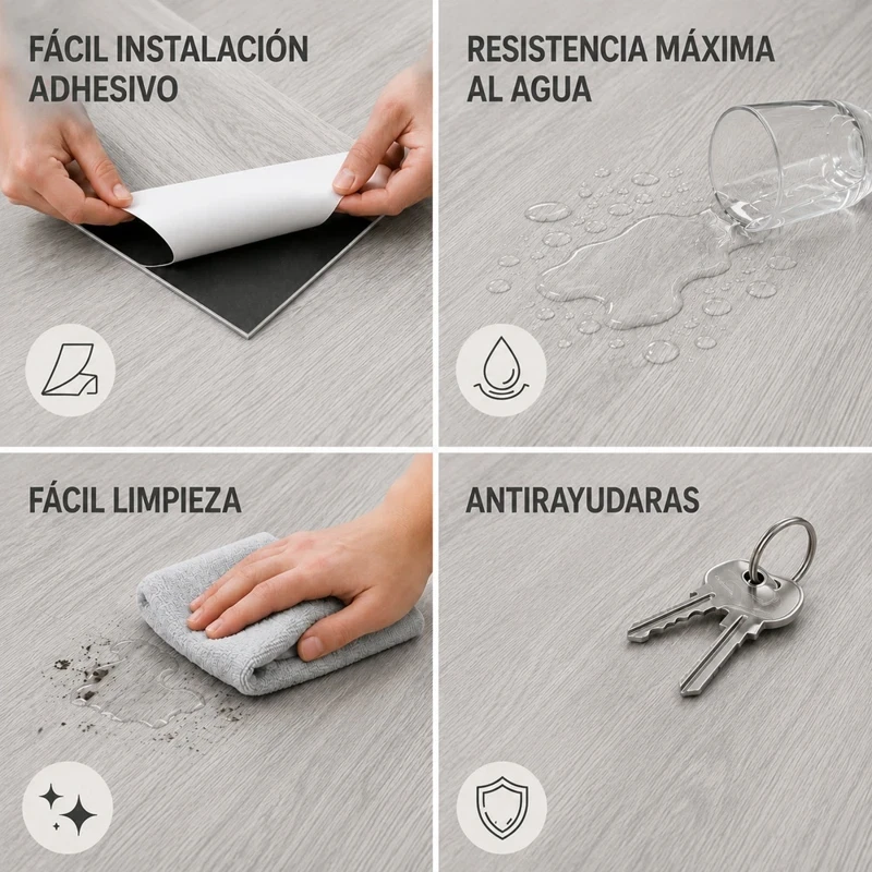 Vinílicos Heterogéneo Suelo de Vinílico Autoadhesivo PVC Roble Gris 2,5m²