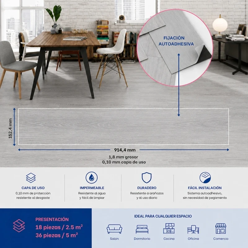 Vinílicos Heterogéneo Suelo de Vinílico Autoadhesivo PVC Roble Gris 2,5m²