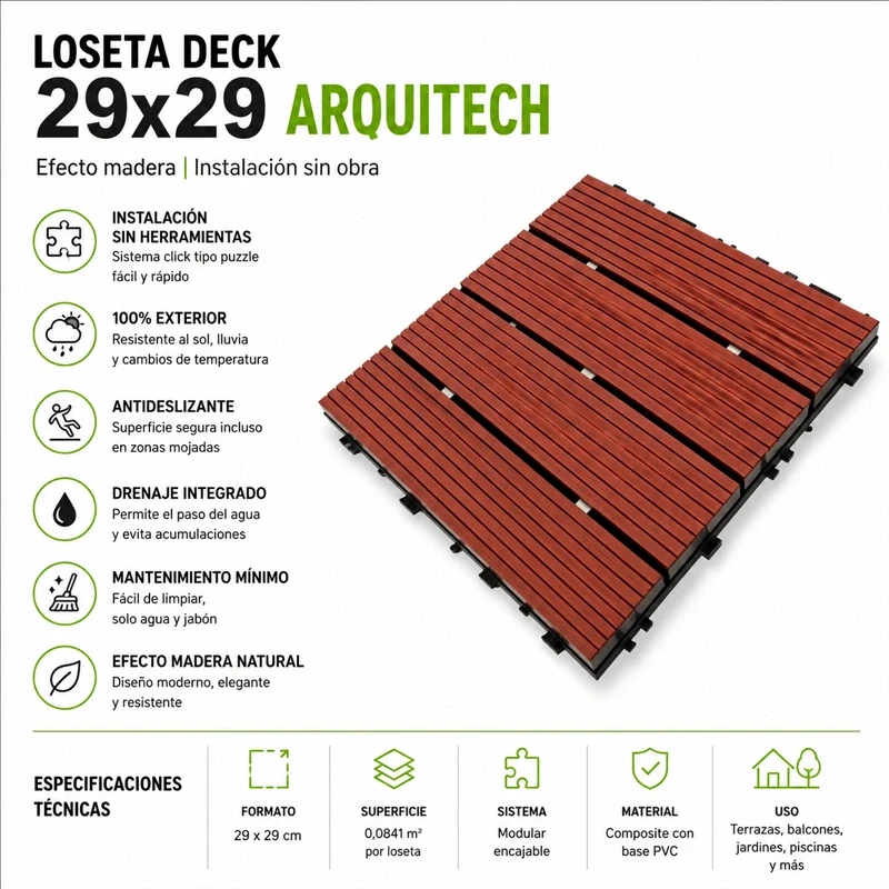 Tarima exterior Tecnológica Losetas Chocolate con Leche 29x29 ArquiTech