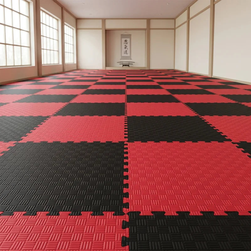 Tatami Puzzle Etileno Acetato de Vinílo de Alta Densidad Tatami Rojo Negro  |1x1| 25mm