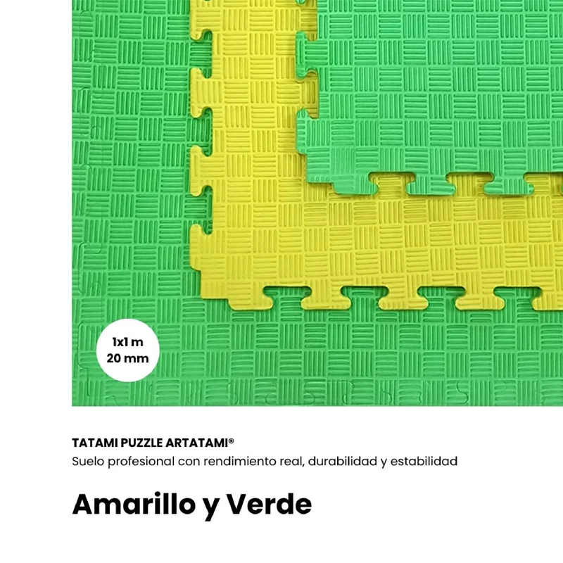 Tatami Puzzle Etileno Acetato de Vinílo de Alta Densidad Tatami Amarillo Verde |1x1| 20mm