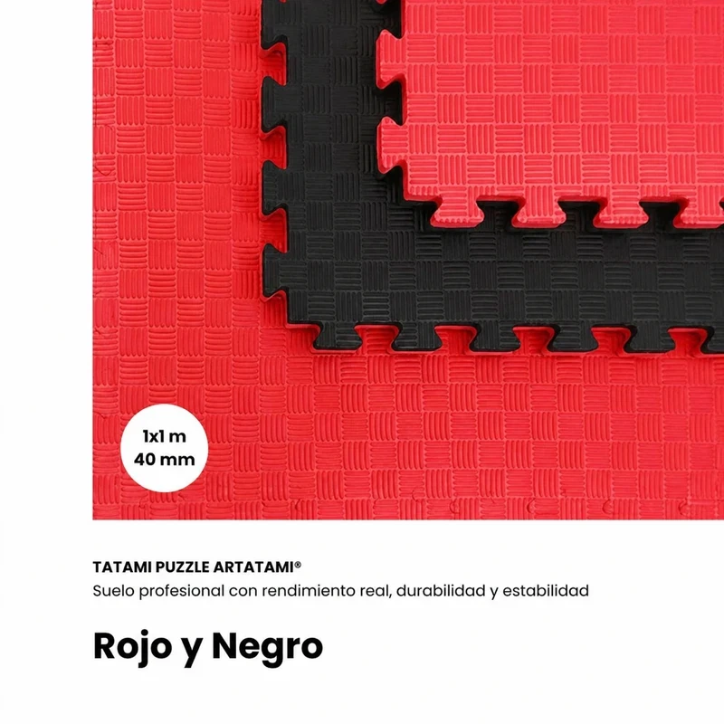 Tatami Puzzle Etileno Acetato de Vinílo de Alta Densidad Tatami Rojo Negro  |1x1| 40mm