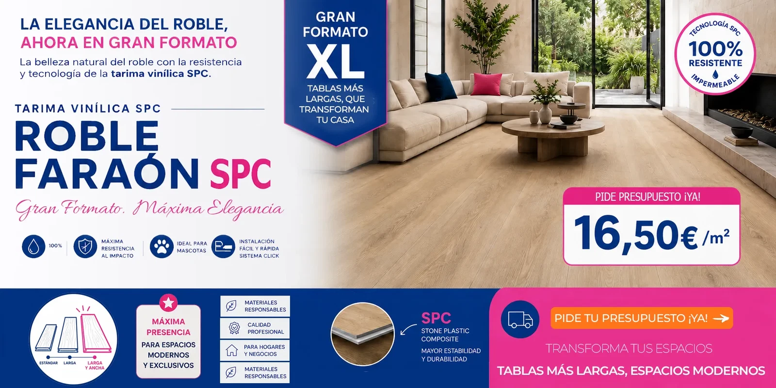 Tarimas y Suelos vinilicos SPC en Click EXTRA GRANDES