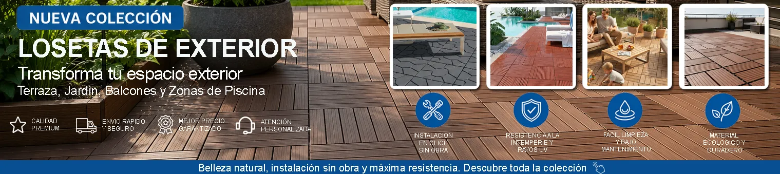 Tarima exterior de losetas autoinstalables o encajables